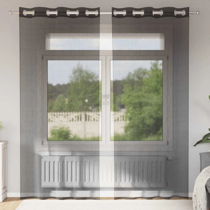 vidaXL voile aizkari ar starplikām, 2 gab., melni, 140x225 cm