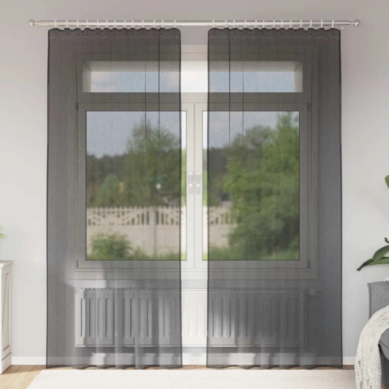 vidaXL voile aizkari ar stieņu kabatām, 2 gab., melni