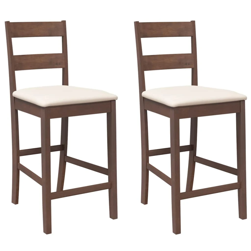 vidaXL Bāra krēsli ar spilveniem 2 gab. Brūna masīvkoka gumija