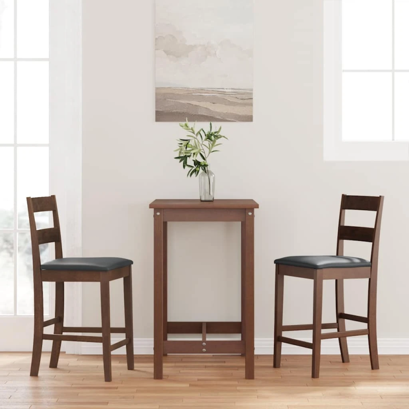 vidaXL Bāra krēsli ar spilveniem 2 gab. Brūna masīvkoka gumija