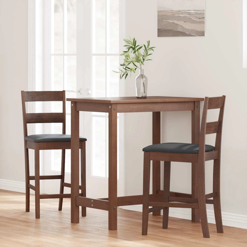 vidaXL Bāra krēsli ar spilveniem 2 gab. Brūna masīvkoka gumija