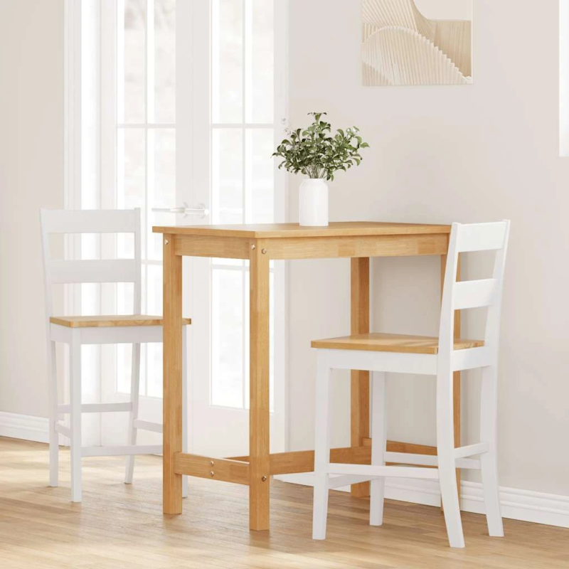 vidaXL bāra krēsli 2 gab., balta, masīvs gumijkoks