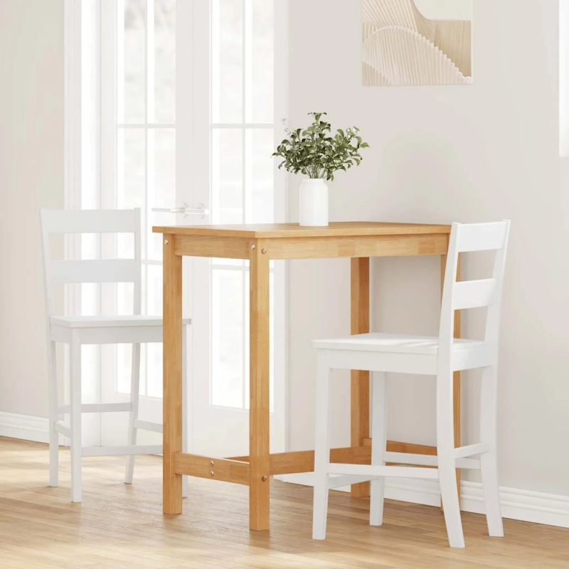 vidaXL bāra krēsli 2 gab., balta, masīvs gumijkoks