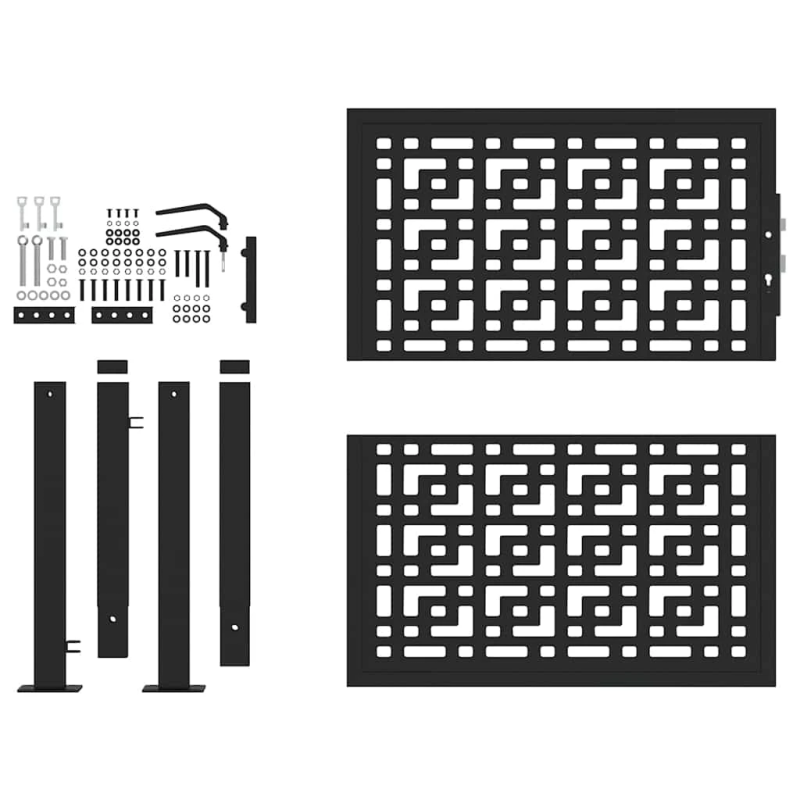 vidaXL dārza vārti, melni, 100x100 cm, tērauds, krusta dizains