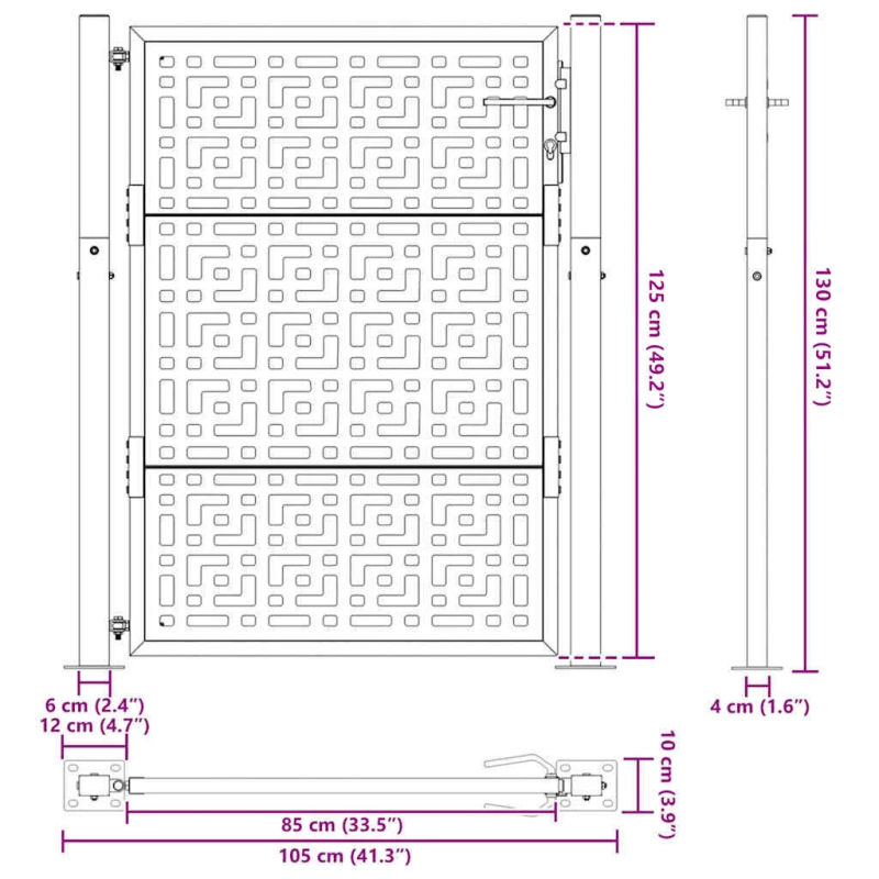 vidaXL dārza vārti, melni, 100x125 cm, tērauds, krusta dizains