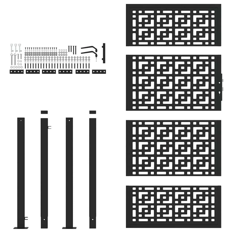 vidaXL dārza vārti, melni, 100x175 cm, tērauds, krusta dizains