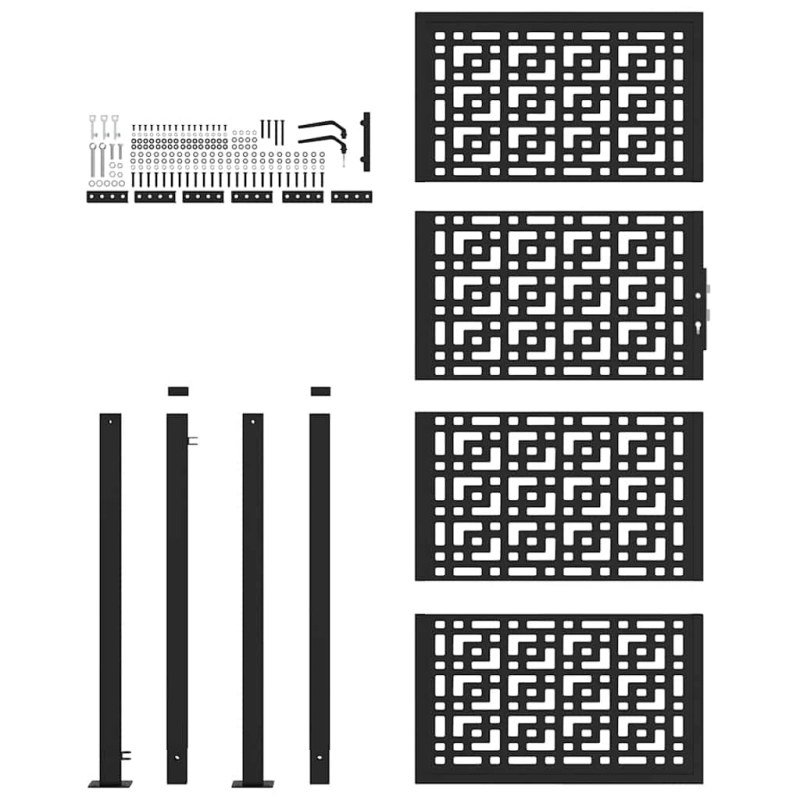 vidaXL dārza vārti, melni, 100x200 cm, tērauds, krusta dizains