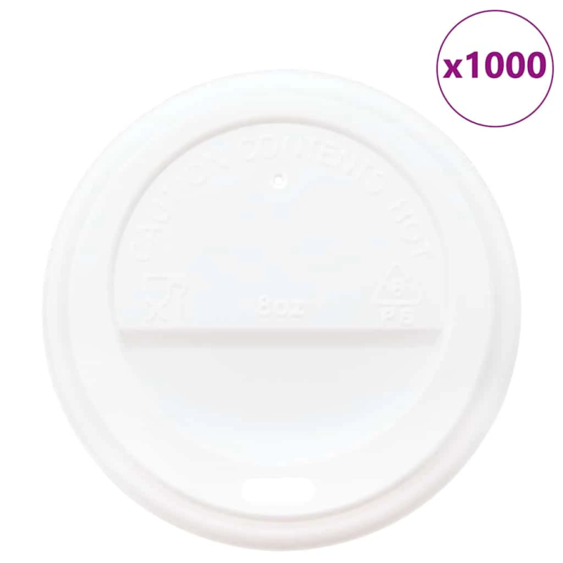 vidaXL papīra kafijas tasīšu vāki DIA80 mm 8oz 1000 gab. Balta plastmasa