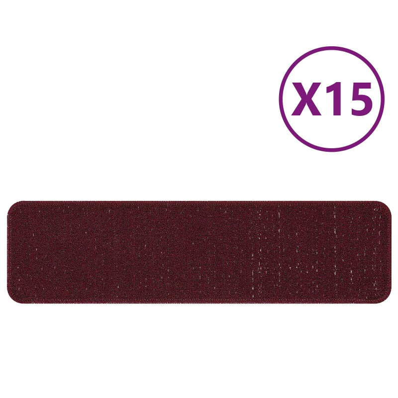 vidaXL Antislip kāpņu paklāji 15 pcs Bordo 75 x 20 cm PP