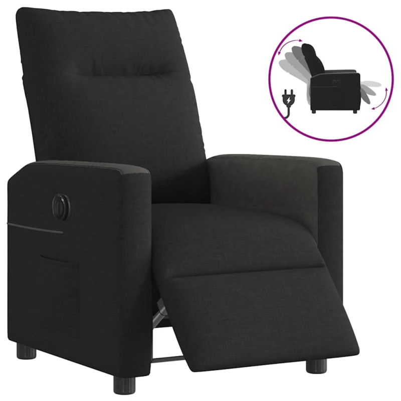 vidaXL elektrisks atpūtas krēsls, atgāžams, melns audums