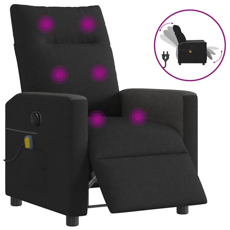 vidaXL elektrisks masāžas krēsls, atgāžams, melns audums