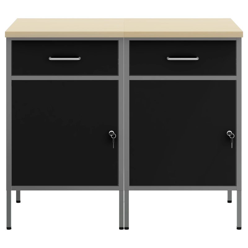 vidaXL Darba skapis ar slēdzeni 2 pcs Melns un pelēks 100 x 55 x 85 cm