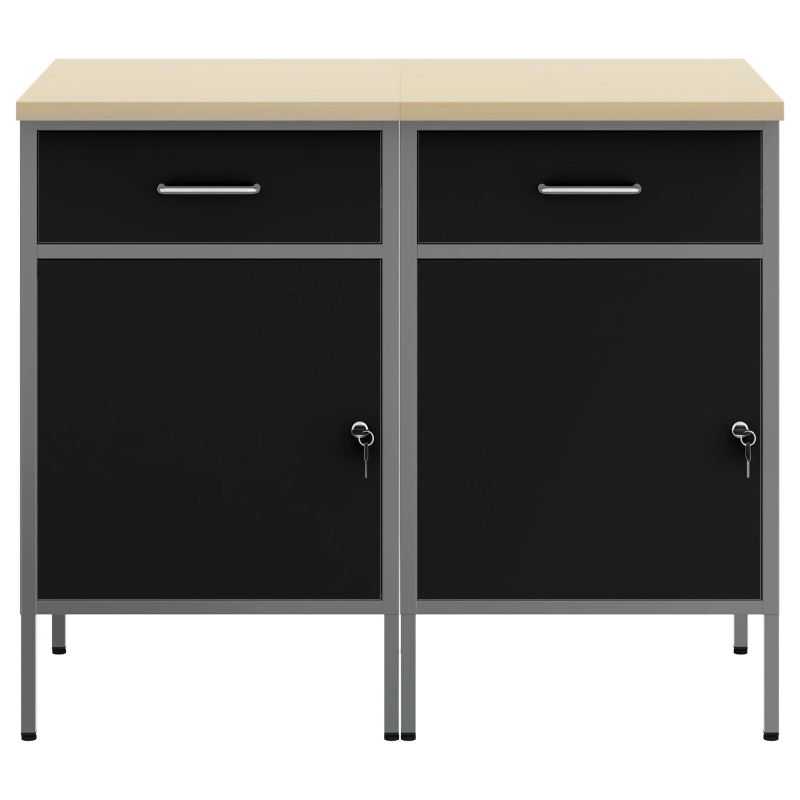 vidaXL Darba skapis ar slēdzeni 2 pcs Melns un pelēks 100 x 55 x 85 cm