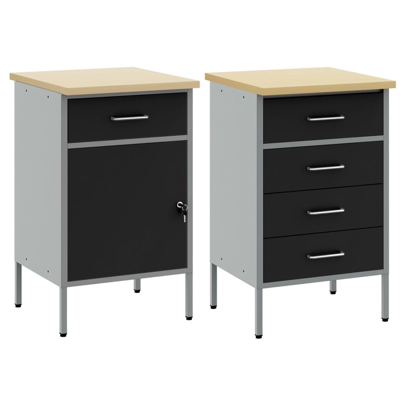 vidaXL Darba skapis ar riteni 2 pcs Melns un pelēks 100 x 55 x 85 cm