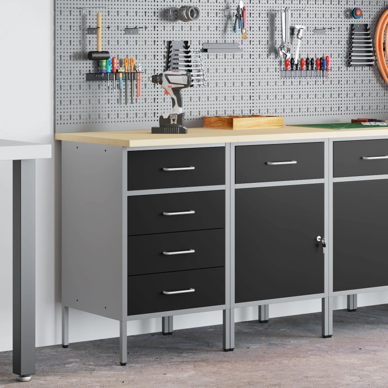 vidaXL Darba skapis ar riteni 2 pcs Melns un pelēks 100 x 55 x 85 cm