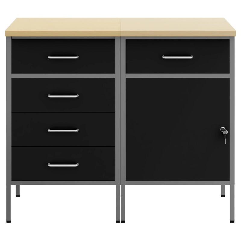 vidaXL Darba skapis ar riteni 2 pcs Melns un pelēks 100 x 55 x 85 cm