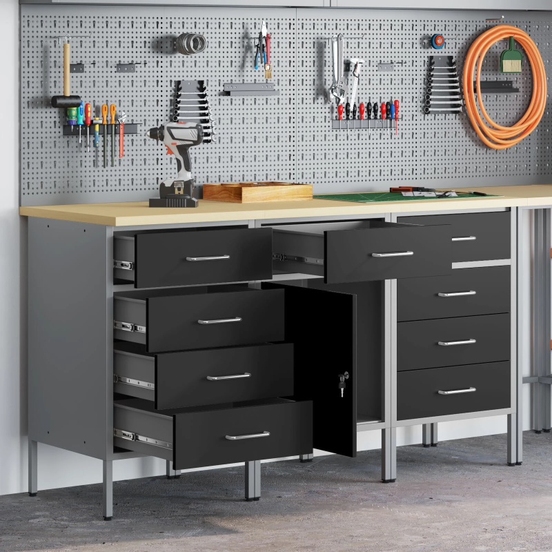 vidaXL Darba skapis ar slēdzeni 3 pcs Melns un pelēks 150 x 55 x 85 cm