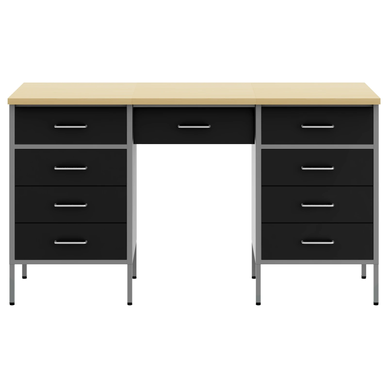 vidaXL Darba skapis ar atvilktni 3 pcs Melna 150 x 55 x 85 cm