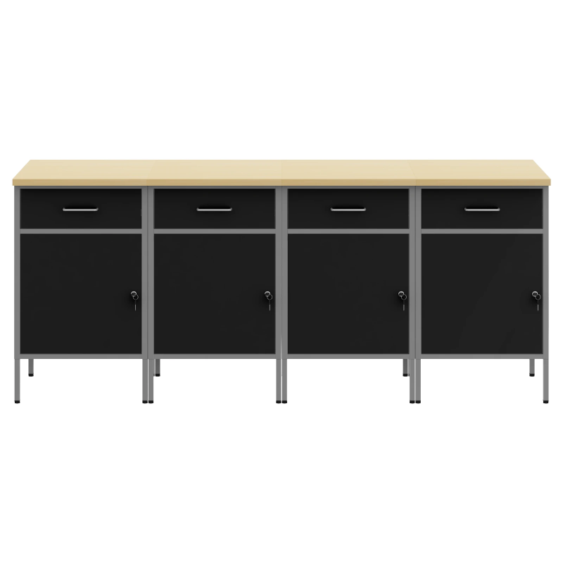 vidaXL Darba skapis ar slēdzeni 4 pcs Melns un pelēks 200 x 55 x 85 cm