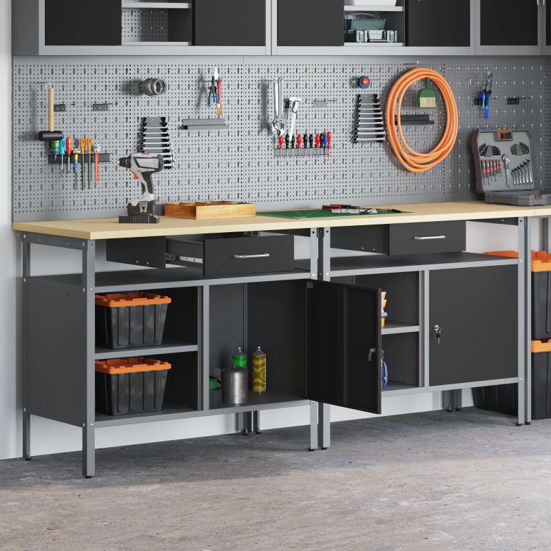 vidaXL Darbagalda komplekts ar atvilktni 2 pcs Melna 200 x 55 x 85 cm