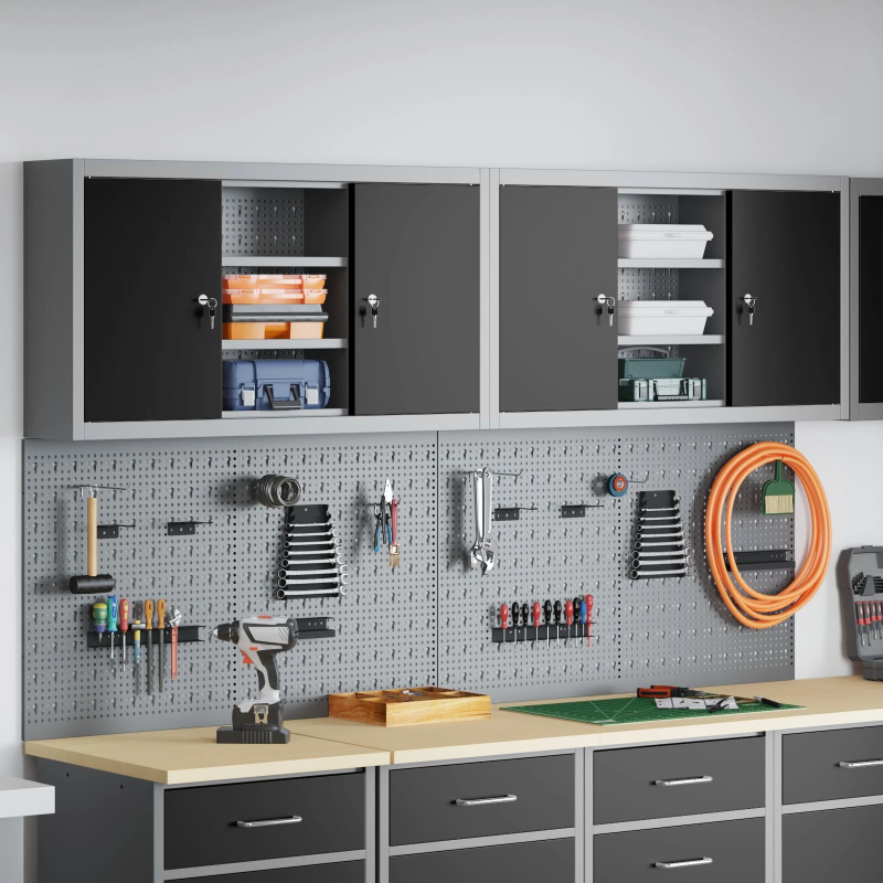 vidaXL Rīku skapju komplekts ar plauktu ar uzglabāšanu 4 pcs Melna