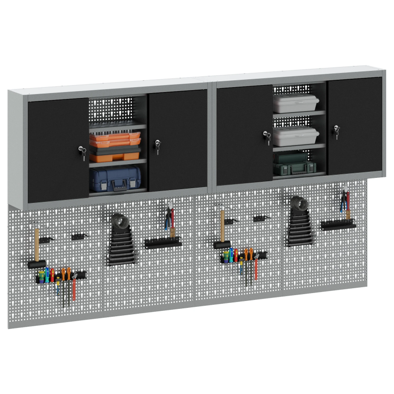 vidaXL Rīku skapju komplekts ar plauktu ar uzglabāšanu 4 pcs Melna