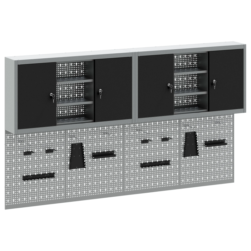 vidaXL Rīku skapju komplekts ar plauktu ar uzglabāšanu 4 pcs Melna