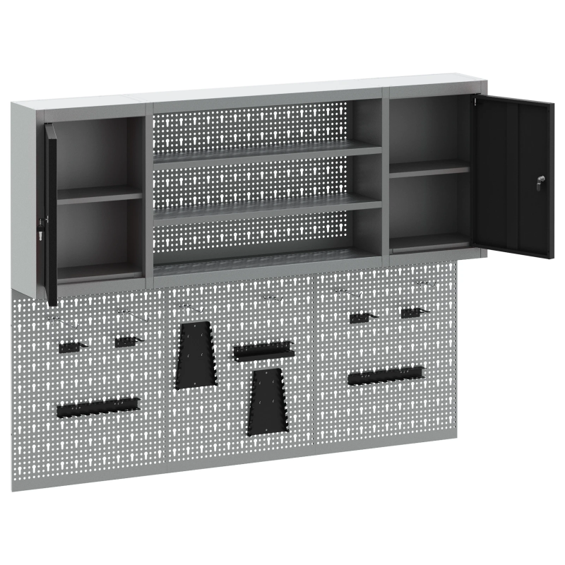 vidaXL Rīku skapju komplekts ar plauktu ar uzglabāšanu 6 pcs Melna