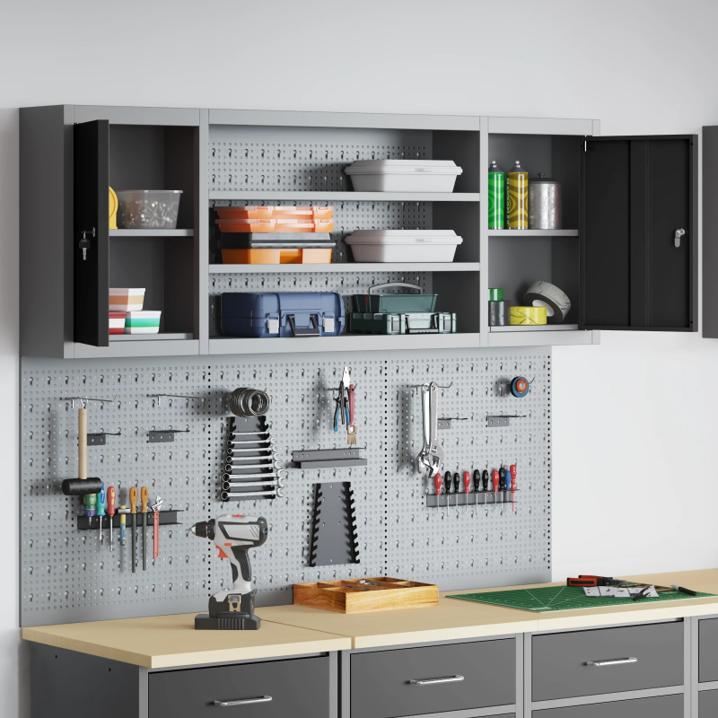 vidaXL Rīku skapju komplekts ar plauktu ar uzglabāšanu 6 pcs Melna