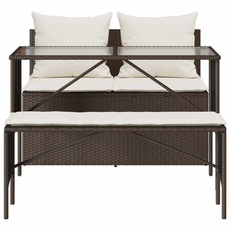 vidaXL 3-daļīgs dārza mēbeļu komplekts, matrači, brūna PE rotangpalma