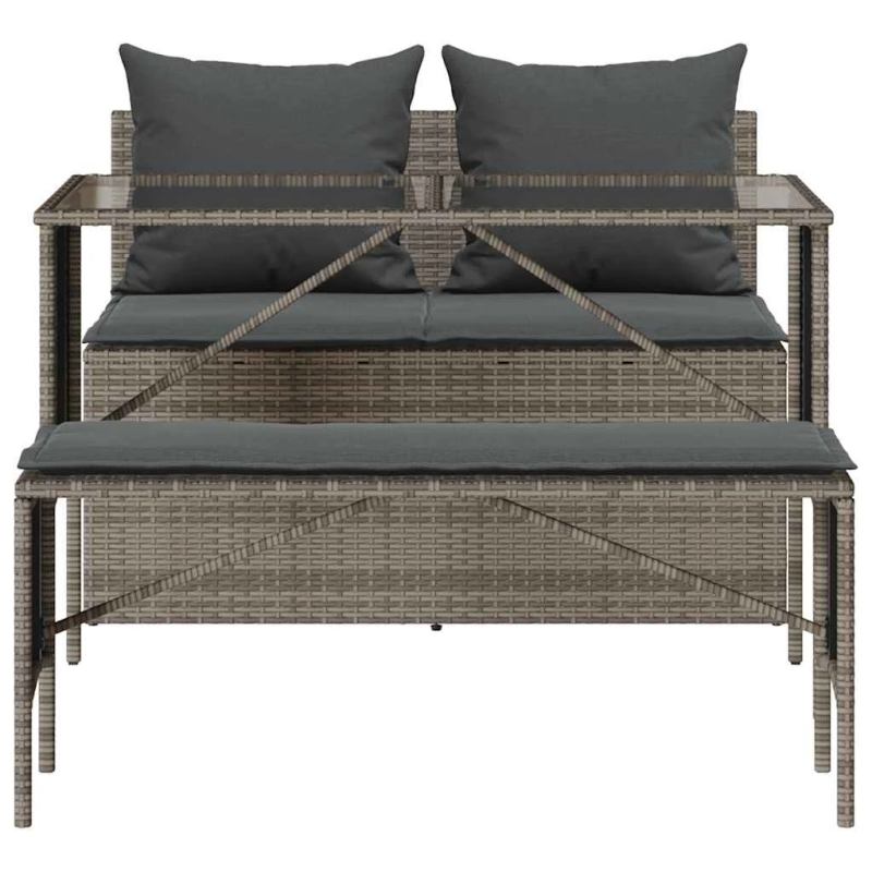 vidaXL 3-daļīgs dārza mēbeļu komplekts, matrači, pelēka PE rotangpalma