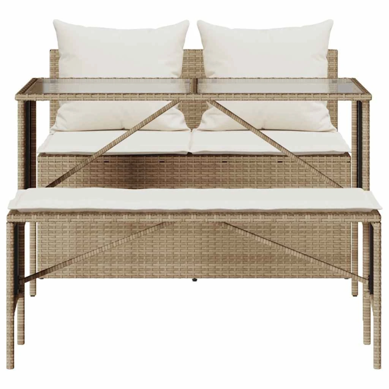 vidaXL 3-daļīgs dārza mēbeļu komplekts, matrači, bēša PE rotangpalma