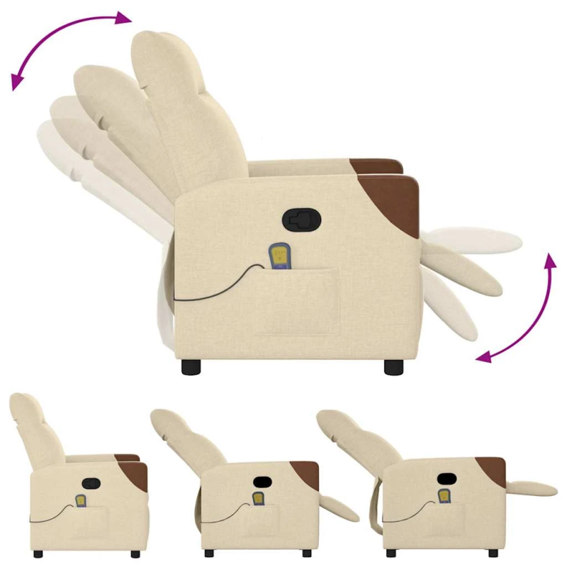 vidaXL masāžas krēsls, atgāžams, krēmkrāsas audums