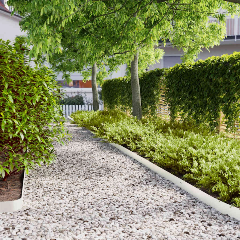 vidaXL Zālāju apmales 50 gab. Baltas 10x103 cm Auksti velmēts tērauds