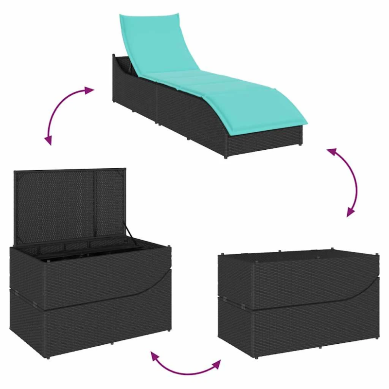 vidaXL Saliekamais sauļošanās krēsls ar spilvenu un uzglabāšanas vietu