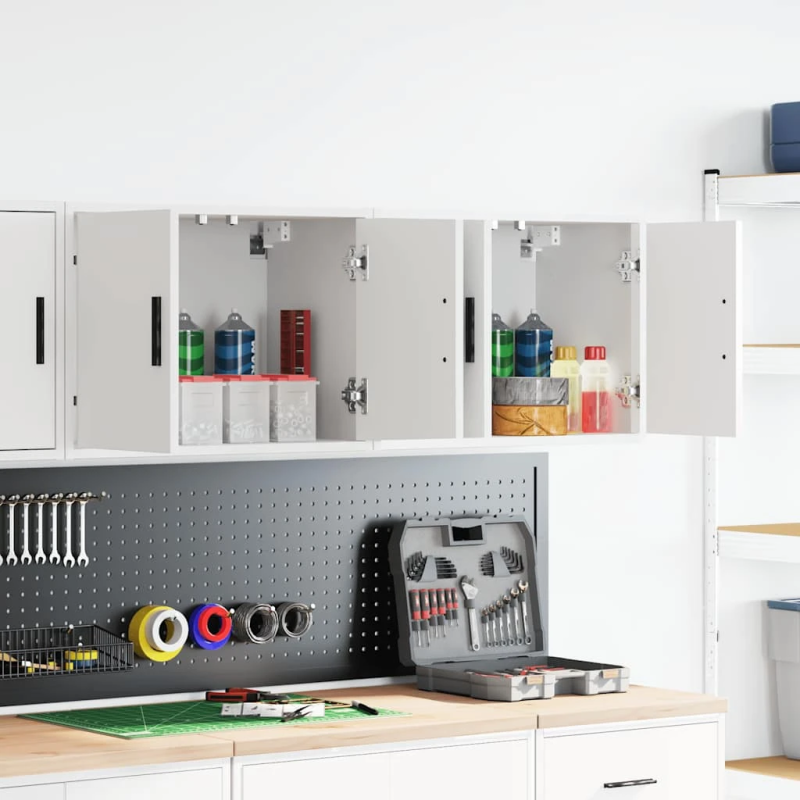 vidaXL garāžas sienas skapji, 2 gab., balti, inženierijas koks