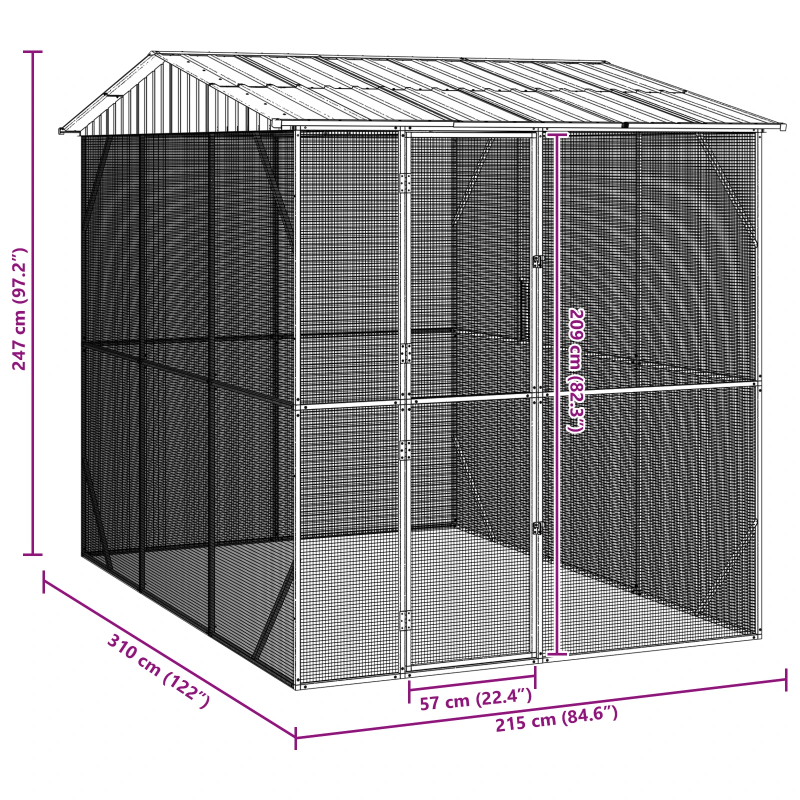 vidaXL Putnu būris Antracīts 227 x 310 x 247 cm Cinkots tērauds
