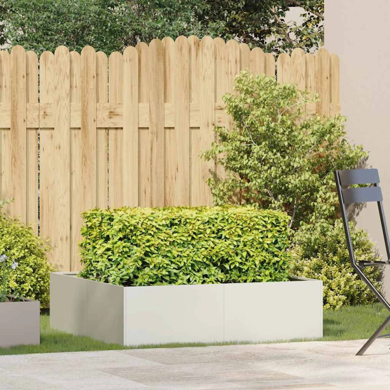 vidaXL puķu kaste, balta, 100x100x30 cm, tērauds