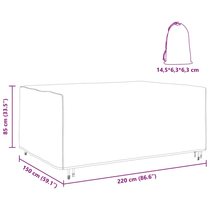 vidaXL Mēbeļu pārklājs Vienkrāsains Melna 220 x 150 x 85 cm 210D