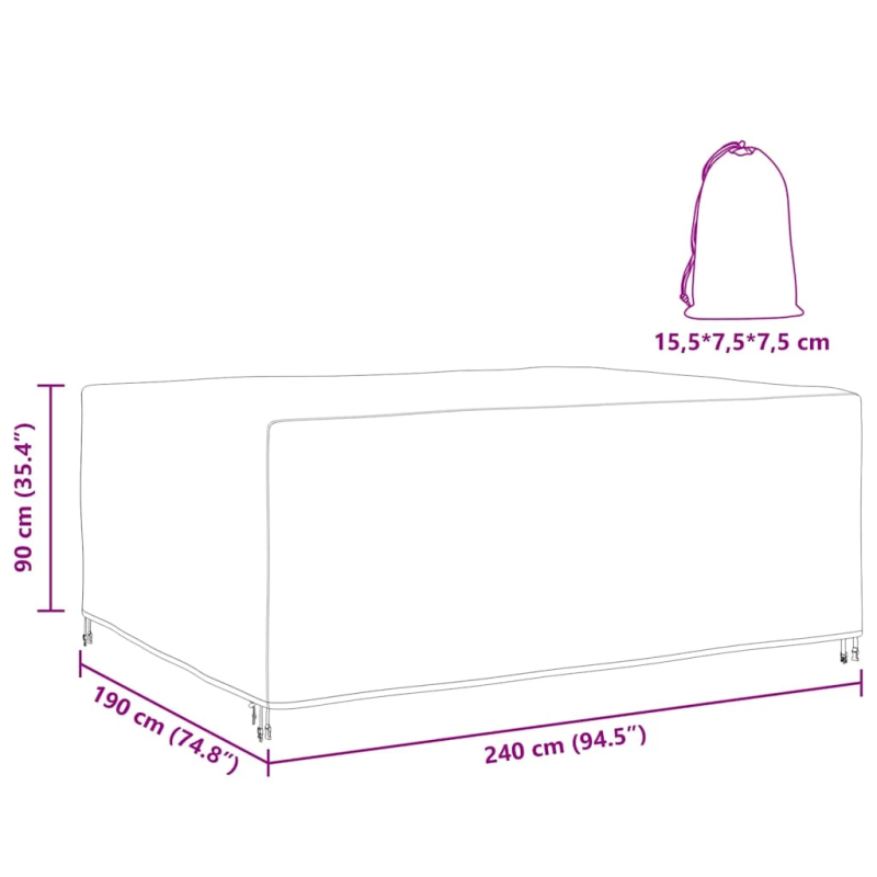 vidaXL Mēbeļu pārklājs Vienkrāsains Melna 240 x 190 x 90 cm 600D