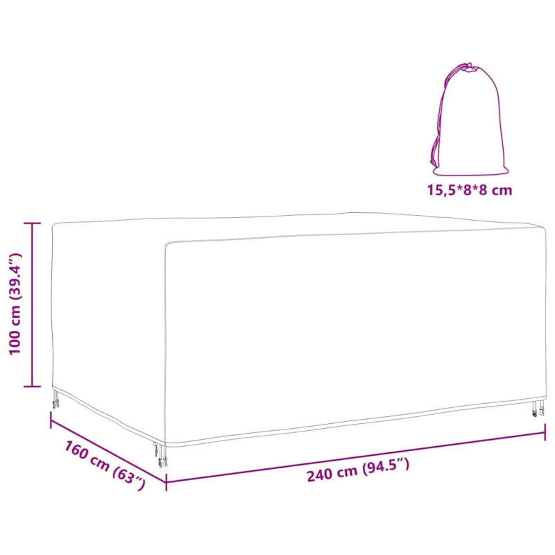 vidaXL Mēbeļu pārklājs Vienkrāsains Melna 240 x 160 x 100 cm 420D