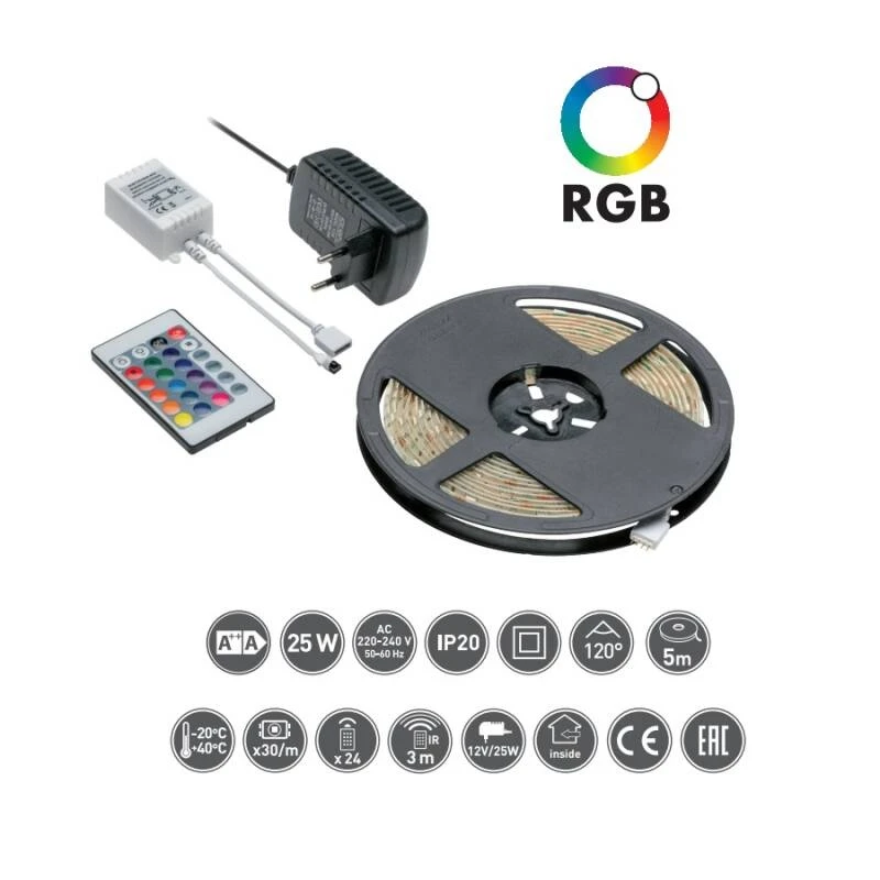 Lente LED RGB 30LED-m 5m ar pulti