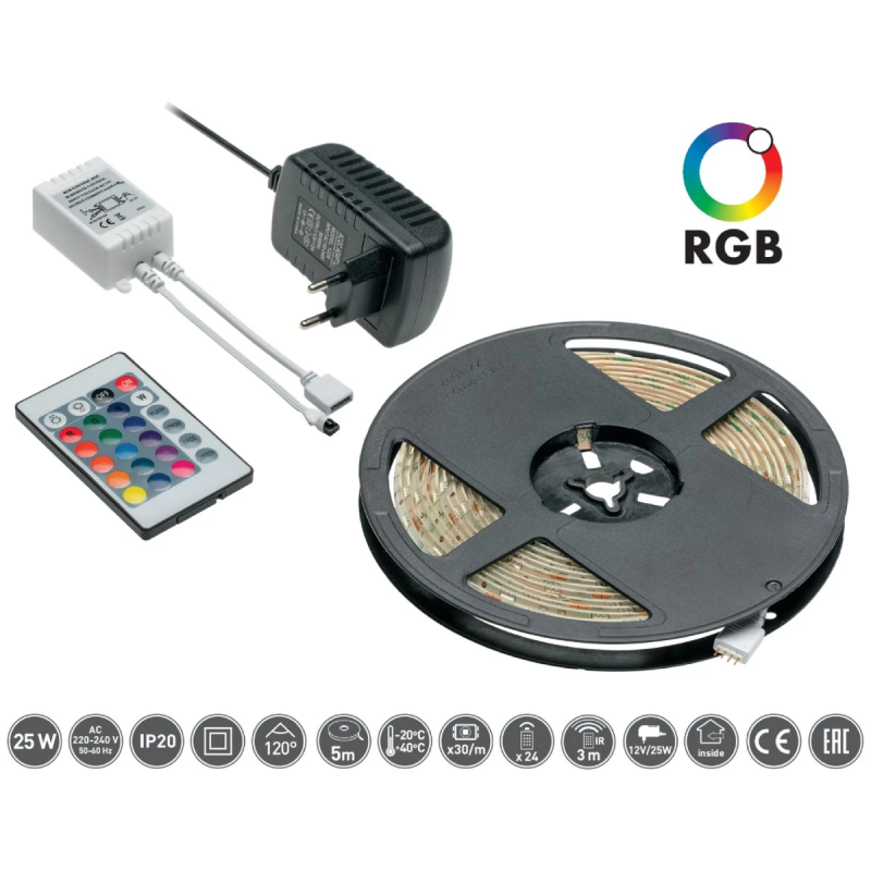 Lente LED RGB 30LED-m 5m ar pulti