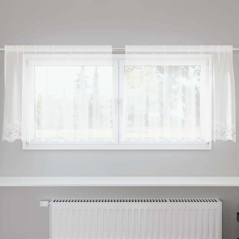 vidaXL Mežģīņu aizkars ar aizkariem Balts 120 x 200 cm Poliesters