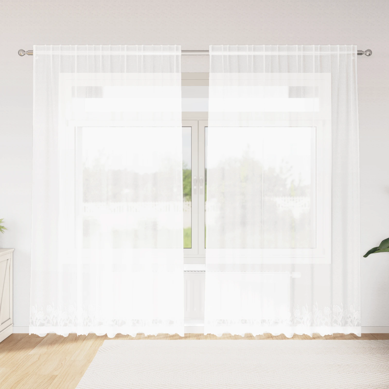 vidaXL Mežģīņu aizkars ar aizkariem Balts 220 x 200 cm Poliesters