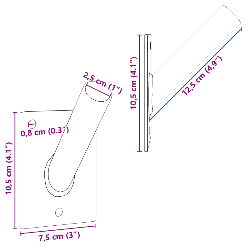 vidaXL Karoga Pole Turētājs Melna 10.5 x 7.5 x 0.2 cm Tērauds