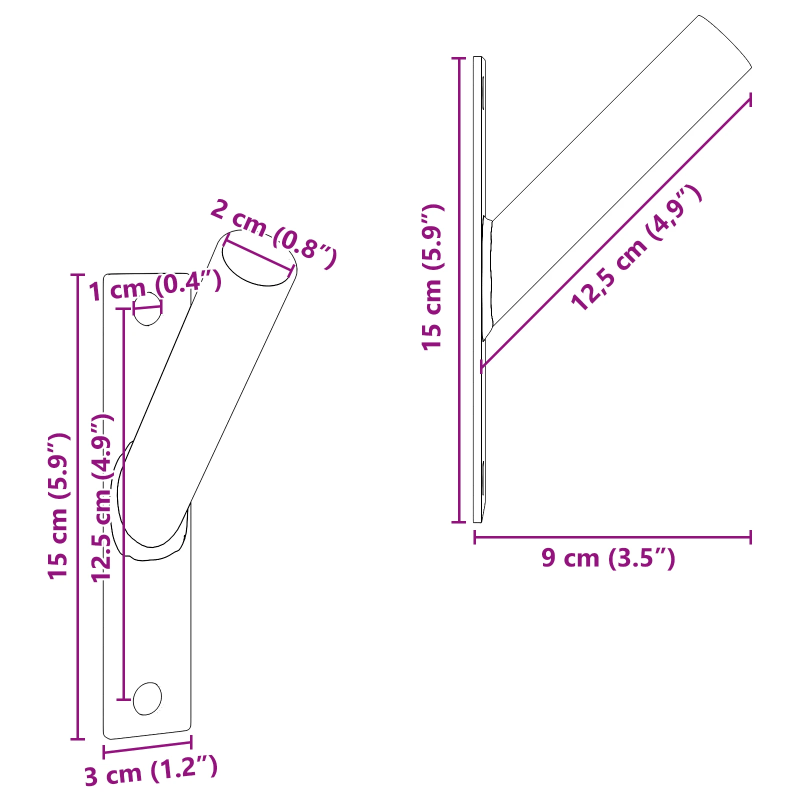 vidaXL Karoga Pole Turētājs Melna 10.5 x 7.5 x 0.2 cm Tērauds