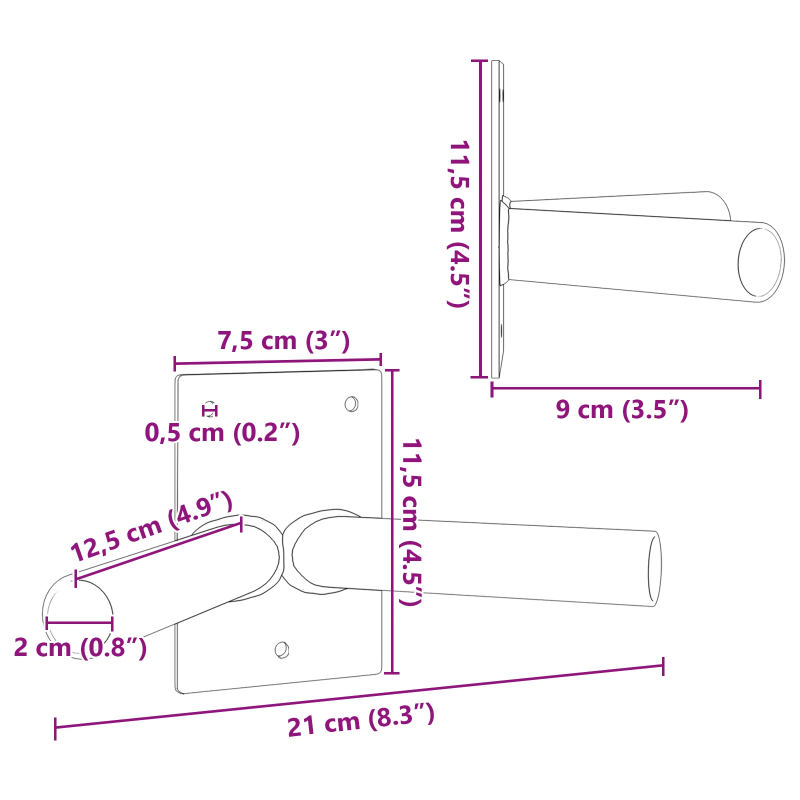 vidaXL Karoga Pole Turētājs Melna 10.5 x 7.5 x 0.2 cm Tērauds