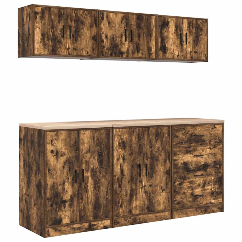 vidaXL garāžas skapji, 6 gab., ozolkoka krāsa, inženierijas koks