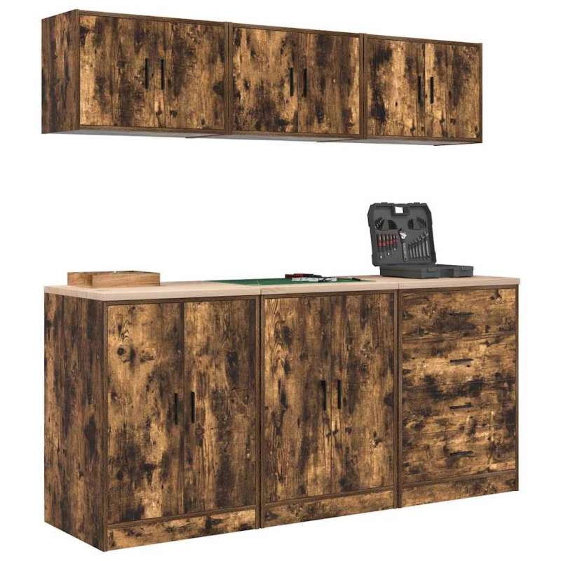 vidaXL garāžas skapji, 6 gab., ozolkoka krāsa, inženierijas koks